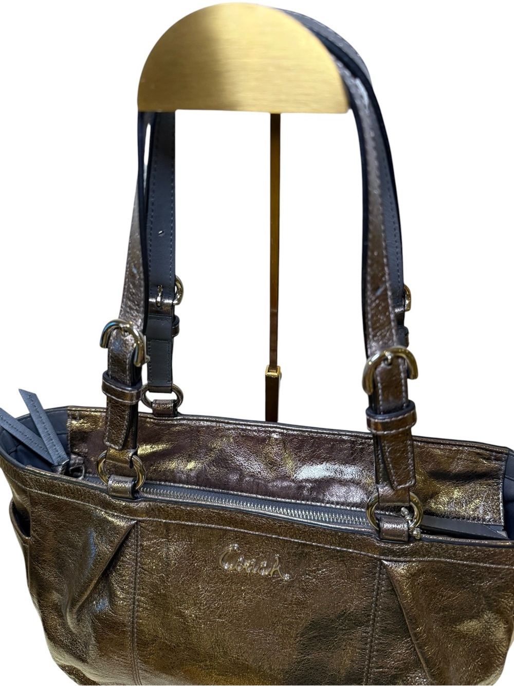Coach Gallery East West Tote in Rare Metallic Pewter/Bronze Leather - Picture 9 of 12
